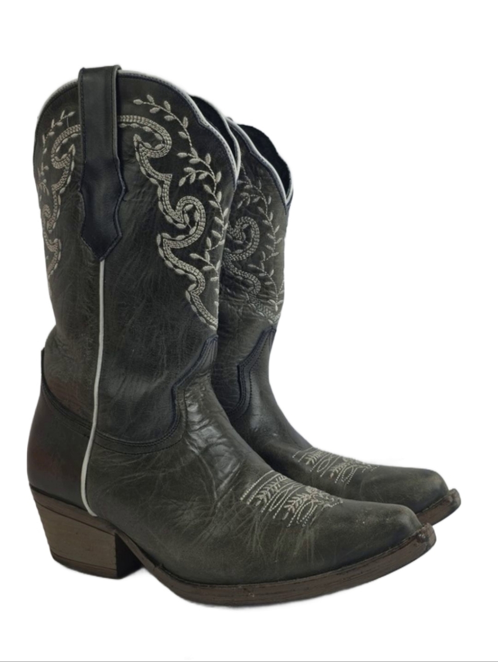 Sterling River Floral Embroidered Grey Western Women's Boot Size 7.5